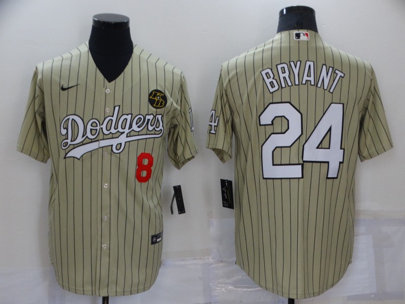 Men's Los Angeles Dodgers Front #8 Back #24 Kobe Bryant Cream With KB Patch Cool Base Stitched Jersey Men's Los Angeles Dodgers Front #8 Back #24 Kobe Bryant Cream With KB Patch Cool Base Stitched Jersey